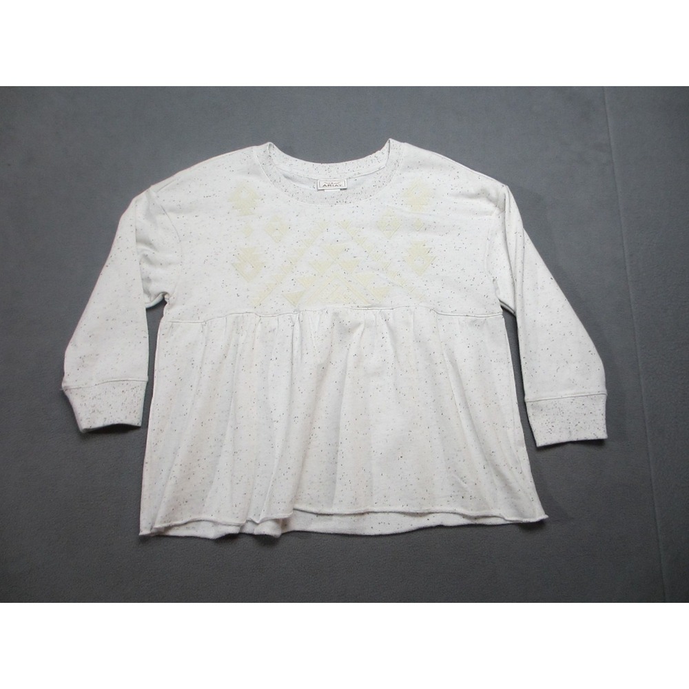 Ariat Top Women Medium White Speckled Babydoll Peplum Ribbed Trim